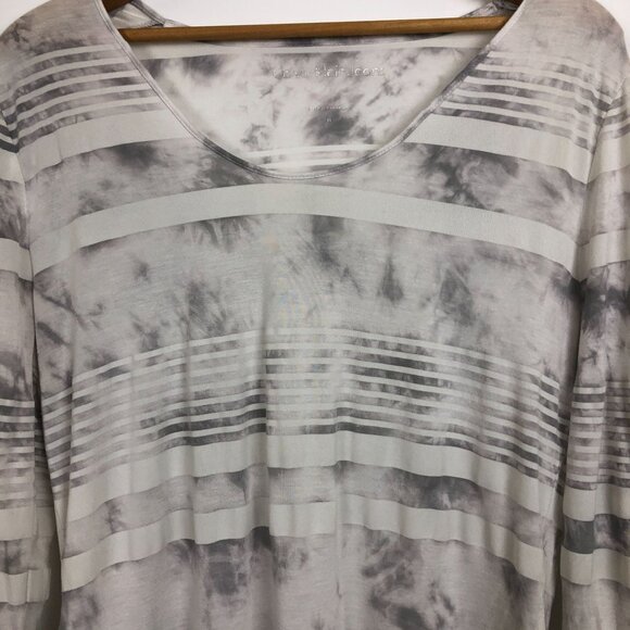 Calvin Klein Women's V Neck Tee XL Semi Sheer Striped Tie Dye Long Sleeves Gray - Picture 4 of 8